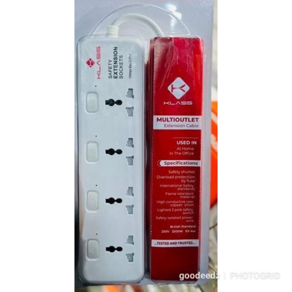 Klass 4 Way Power Extension KL-EX4W with 3 Meter Cable