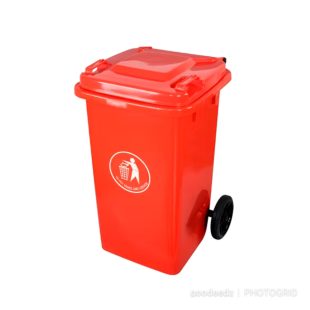 Outdoor 100L Plastic Waste Bin with 2 Wheels – Red