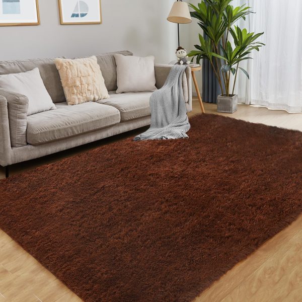 Large fluffy Center Carpet 200x250cm – Coffee Brown