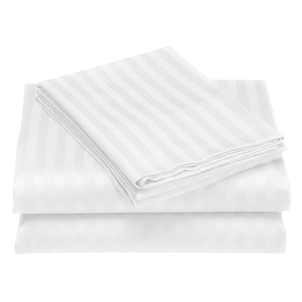 4pc Egyptian Striped Bedsheets 5by6 & 6by6 2 Pillowcases 2 Bedsheets – White